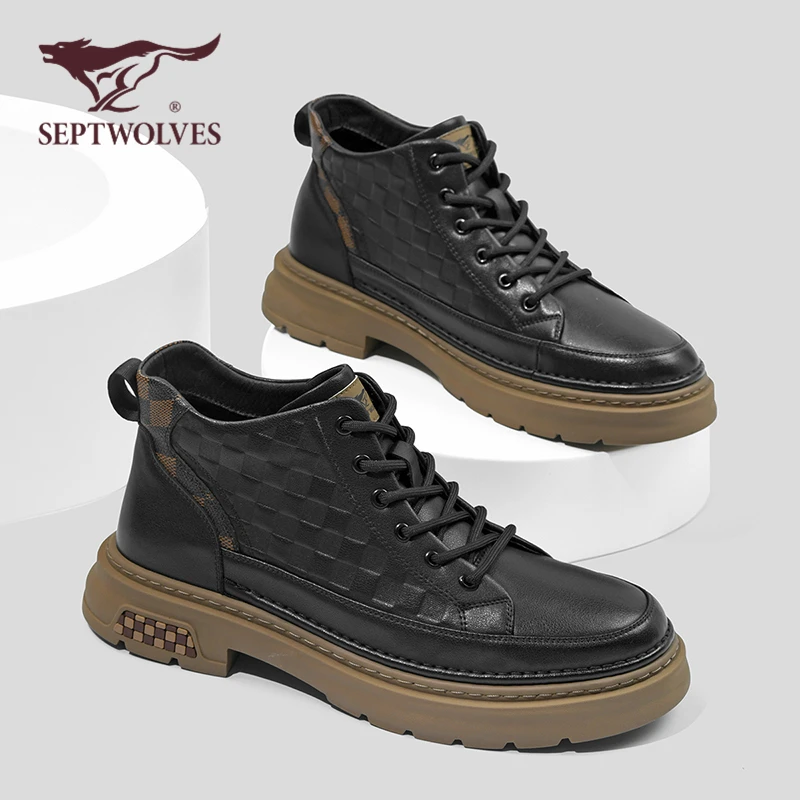七匹狼时尚马丁靴男春季新款户外休闲复古高帮靴子男工装鞋英伦风