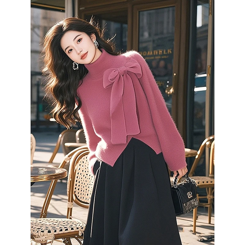 2025秋季穿搭一整套女新款韩版气质百搭蝴蝶结上衣半身裙两件套装