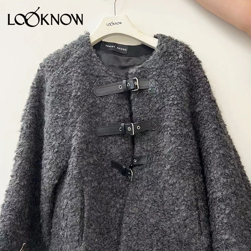TOMMY ZHONG设计师品牌LOOKNOW秋冬23新款灰色圈圈毛插肩袖夹克