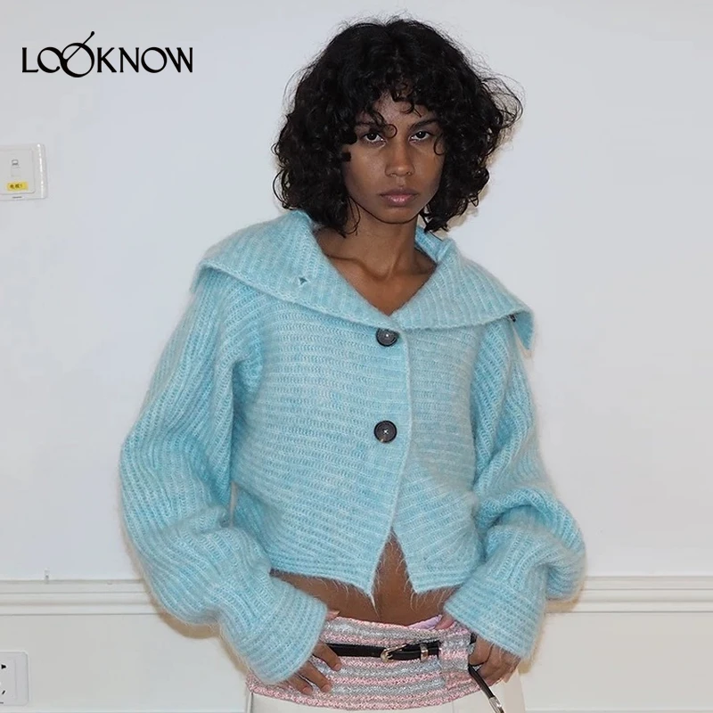 MEDIUM WELL设计师品牌LOOKNOW2024冬季新款马海毛针织开衫