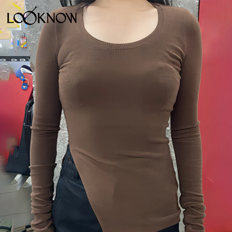 madeinnormal设计师品牌LOOKNOW新款修身开衩针织上衣