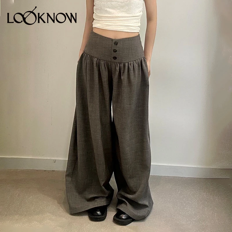 halfmoon设计师品牌LOOKNOW春夏新款灰色花纱腰封阔腿裤