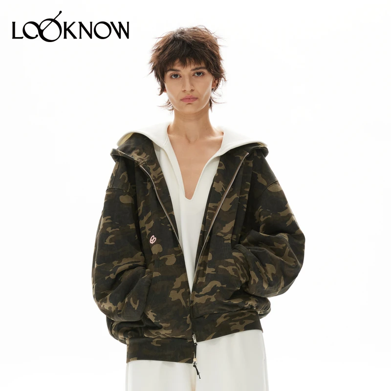 madeinnormal设计师品牌LOOKNOW秋冬新款迷彩水洗连帽卫衣外套