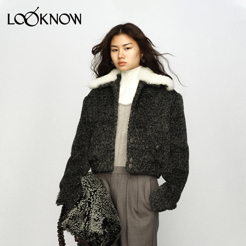 JACQUES WEI设计师品牌LOOKNOW秋冬23新款深灰色皮毛领短夹克