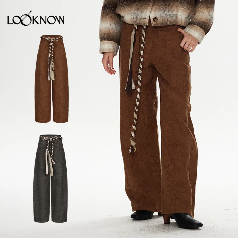 halfmoon设计师品牌LOOKNOW秋冬新款肌理感编织腰带镰刀裤