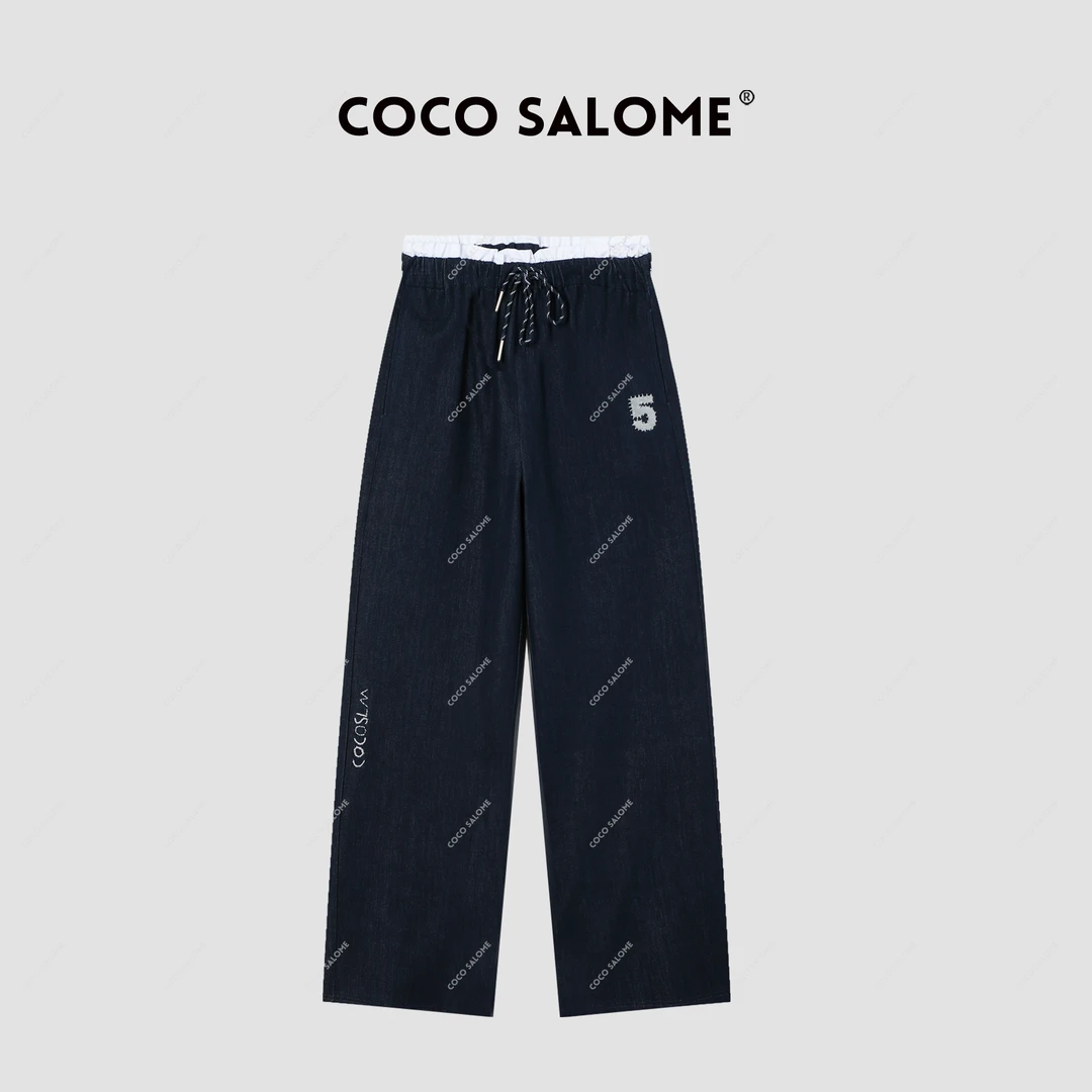 韩彬彬CS"波浪裤"春款女装松紧腰休闲品质直筒裤子960Y-(10)