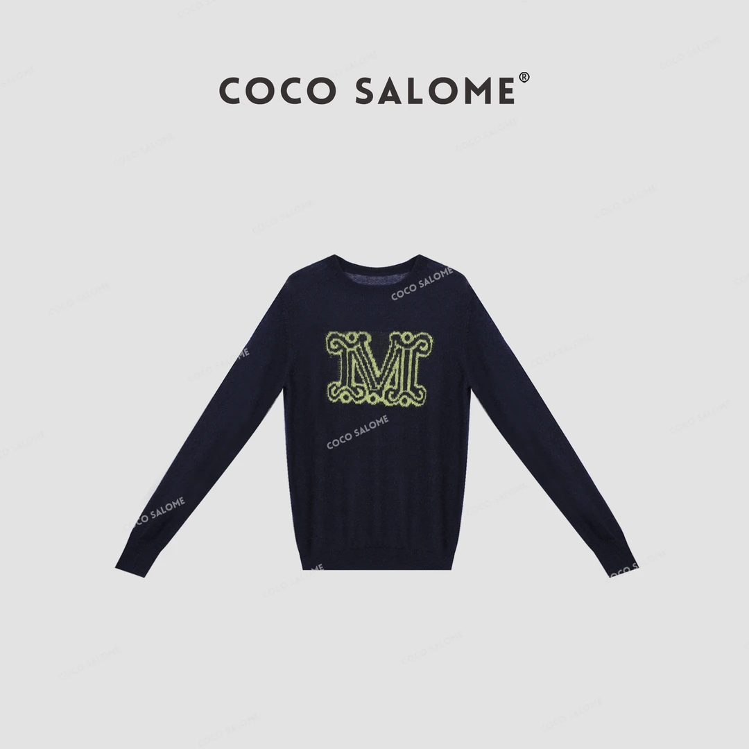 COCO SALOME⑩【M豆】撞色字母百搭圆领秋冬毛衣休闲女装宽松版691Y