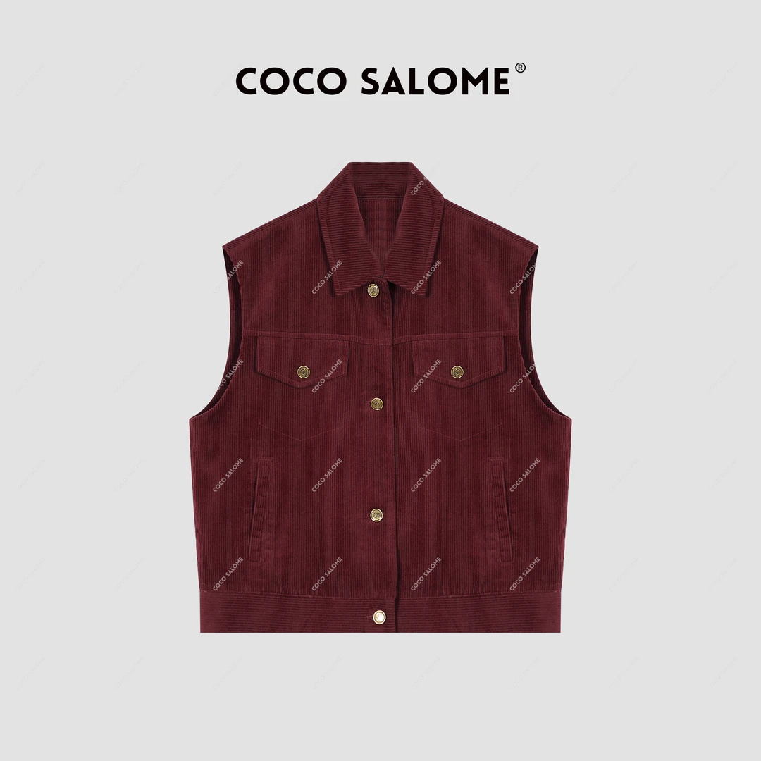 COCO SALOME⑩【巧思】秋冬100棉灯芯绒面料百搭休闲无袖马甲9607