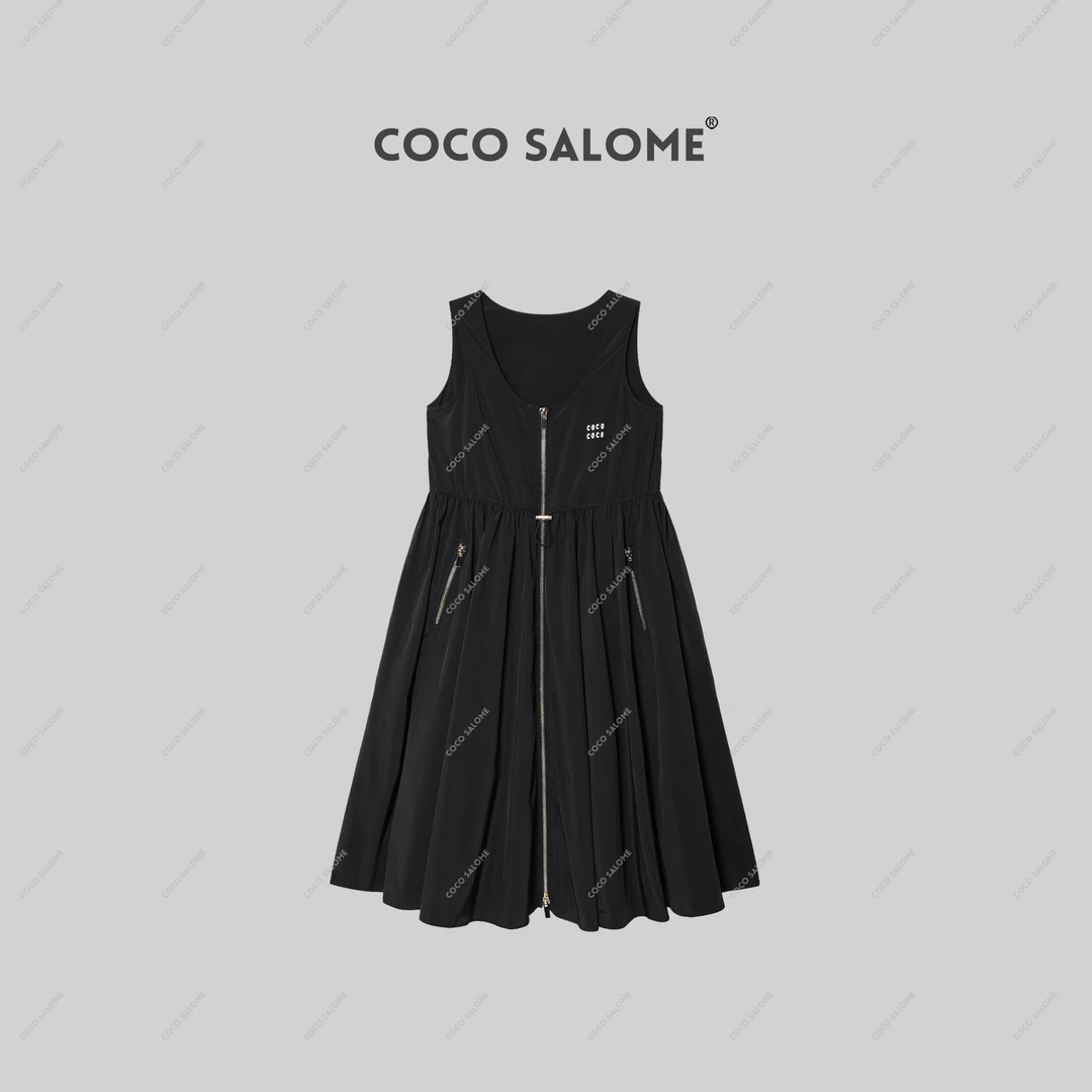 韩彬彬"机能少女"腰部抽绳设计简约U领显瘦背心气质工装裙G001-10