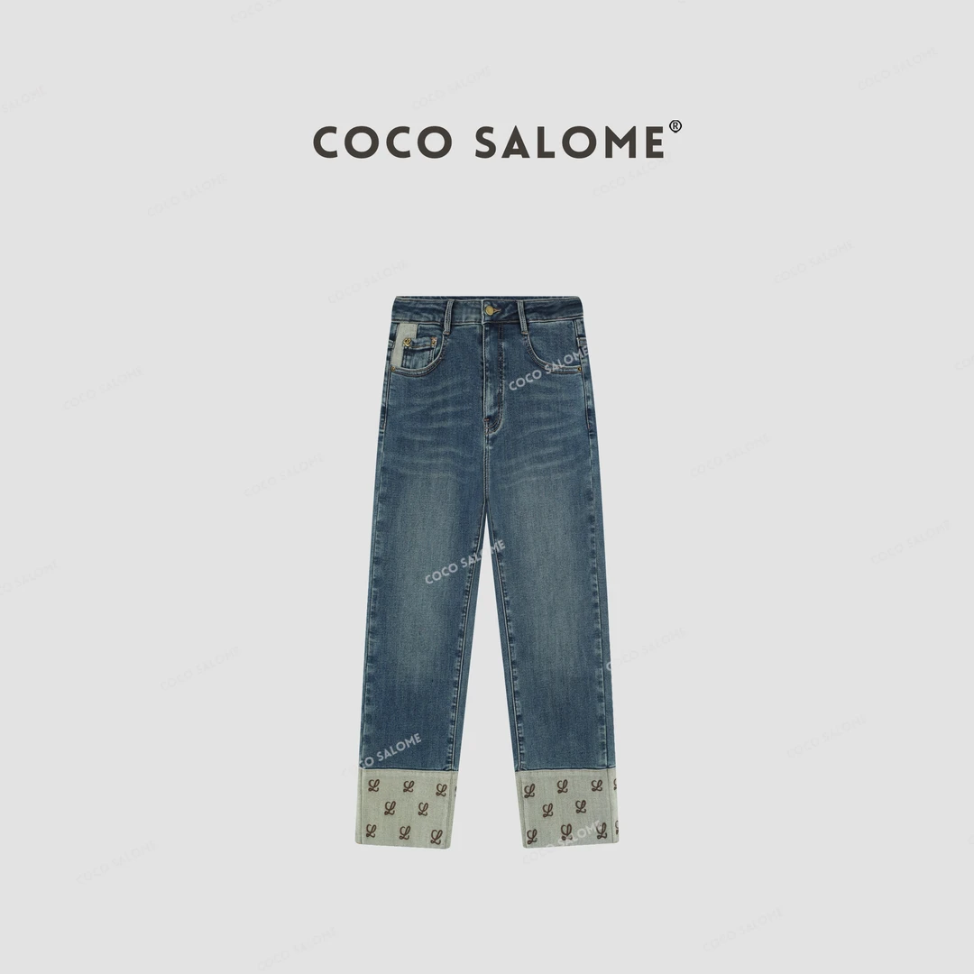 COCO SALOME⑩【罗家烟裤】秋冬轻奢复古翻边显瘦内搭烟管牛仔裤0322