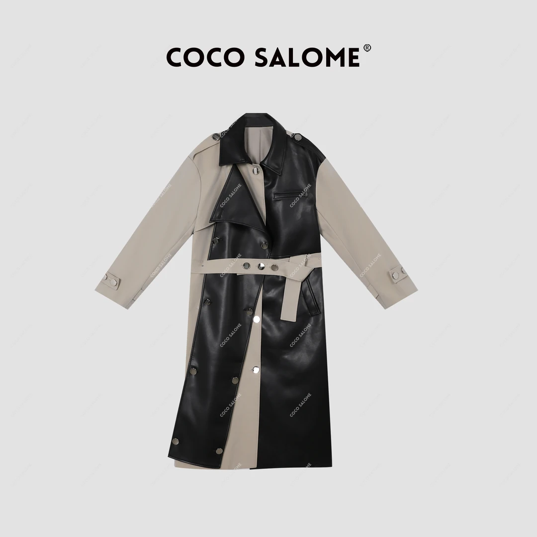 韩彬彬"无人之境"秋冬大衣撞色拼接长款时尚气质轻奢风衣2020-10