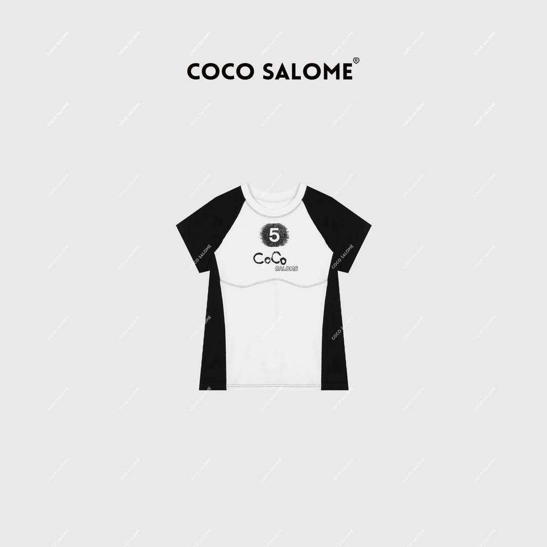 COCO SALOME⑩【闪电T】夏季高棉插肩袖手工印花工艺短袖女款T恤097J