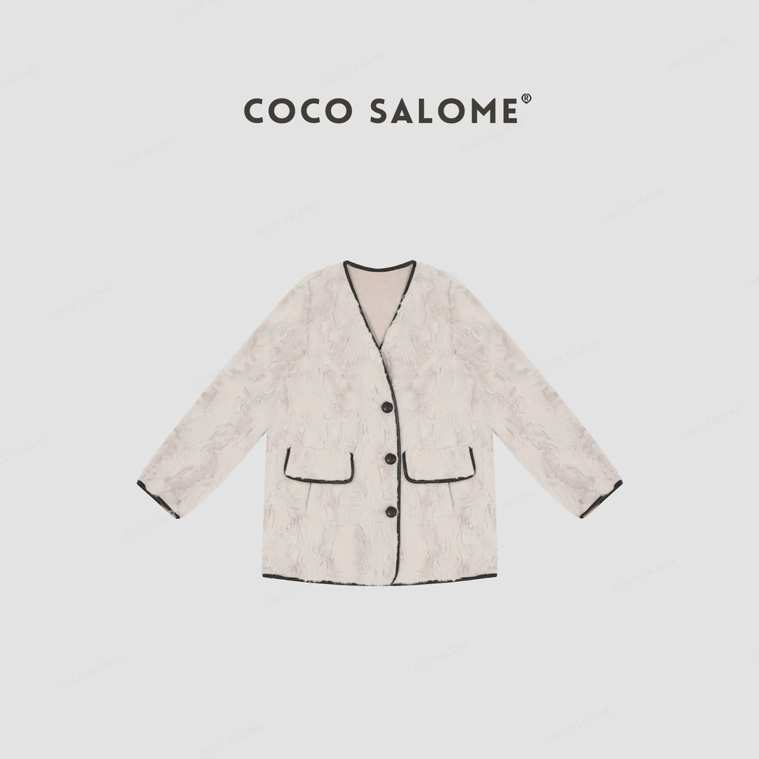 COCO SALOME⑩【小湖羊】冬季高定老钱风廓形V领韩系保暖外套0443