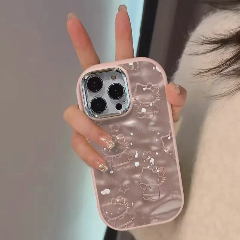 波纹KT猫适用苹果15promax手机壳iPhone14创意12个性11潮流13简约