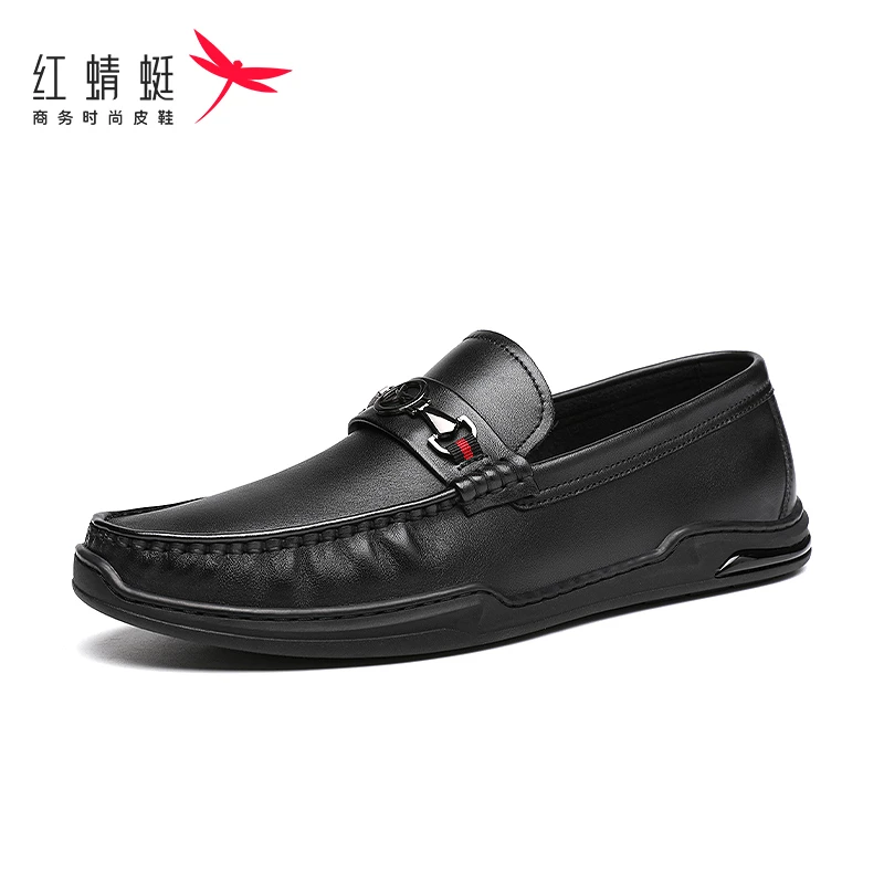 红蜻蜓男鞋皮鞋豆豆鞋男士开车专用鞋高档真皮软底休闲皮鞋一脚蹬