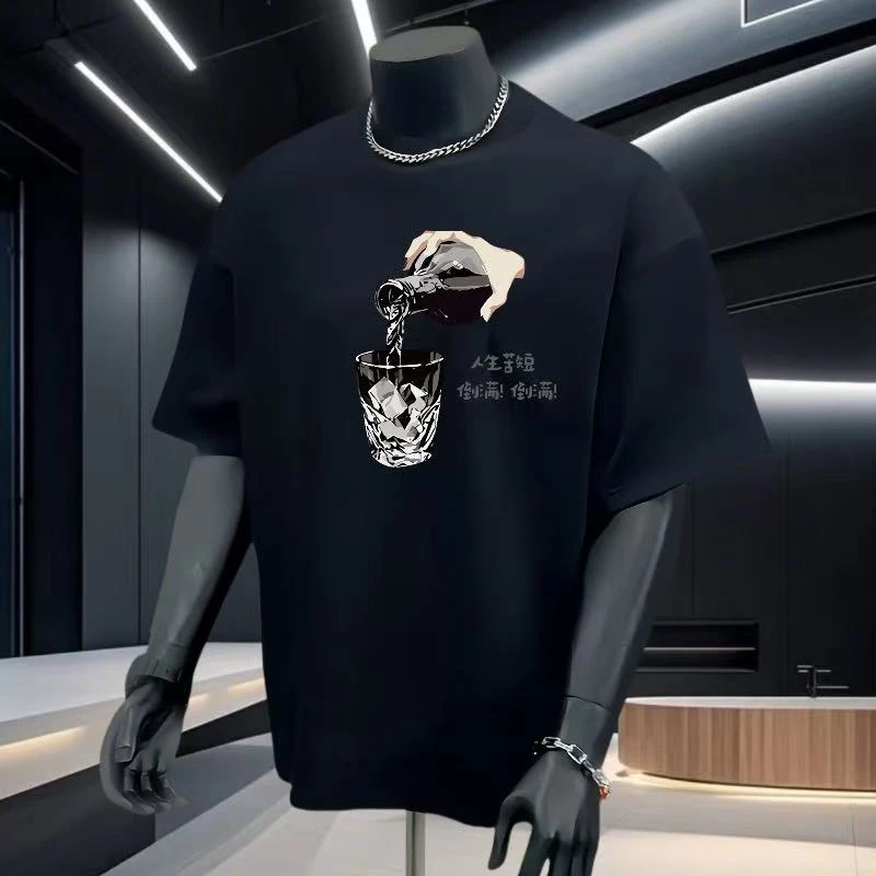 2024秋冬新款重磅轻奢内搭T恤百搭短袖印花流行圆领时尚宽松半袖