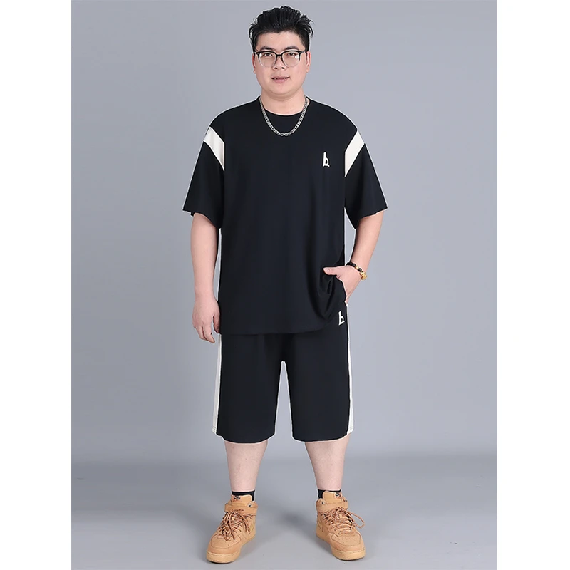 大码休闲运动套装男胖子两件套夏季新款宽松加肥加大男士潮流时尚