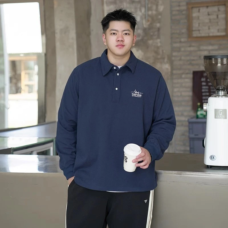 新款大码卫衣男装秋季简约休闲polo衫长袖男胖子加肥加大宽松百搭