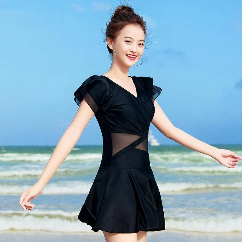 蕾丝连体泳衣2025夏季女新款纯色裙式性感泳衣时尚显瘦连衣裙修身