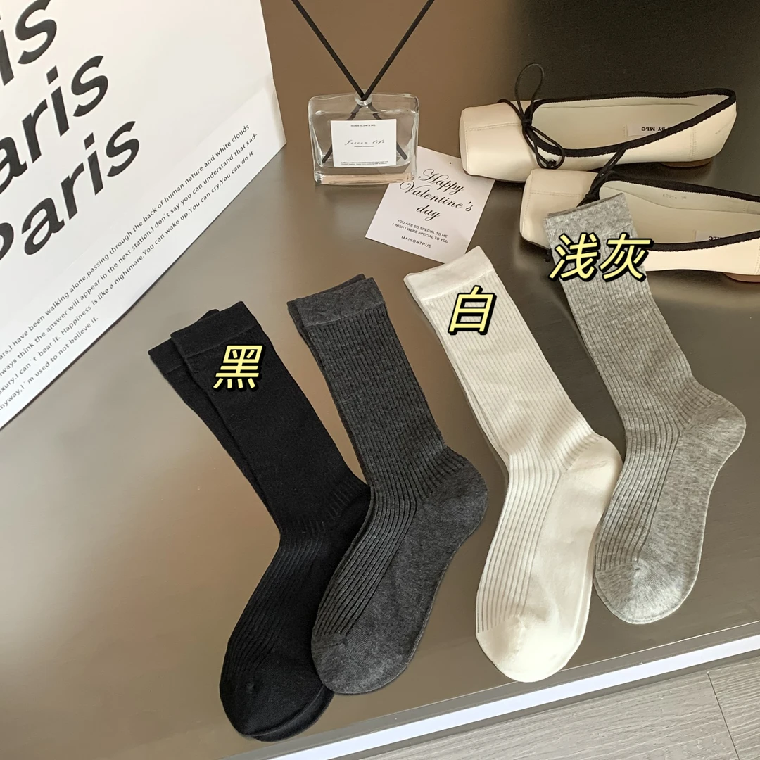 番茄家-夏季纯色坑条高筒堆堆袜