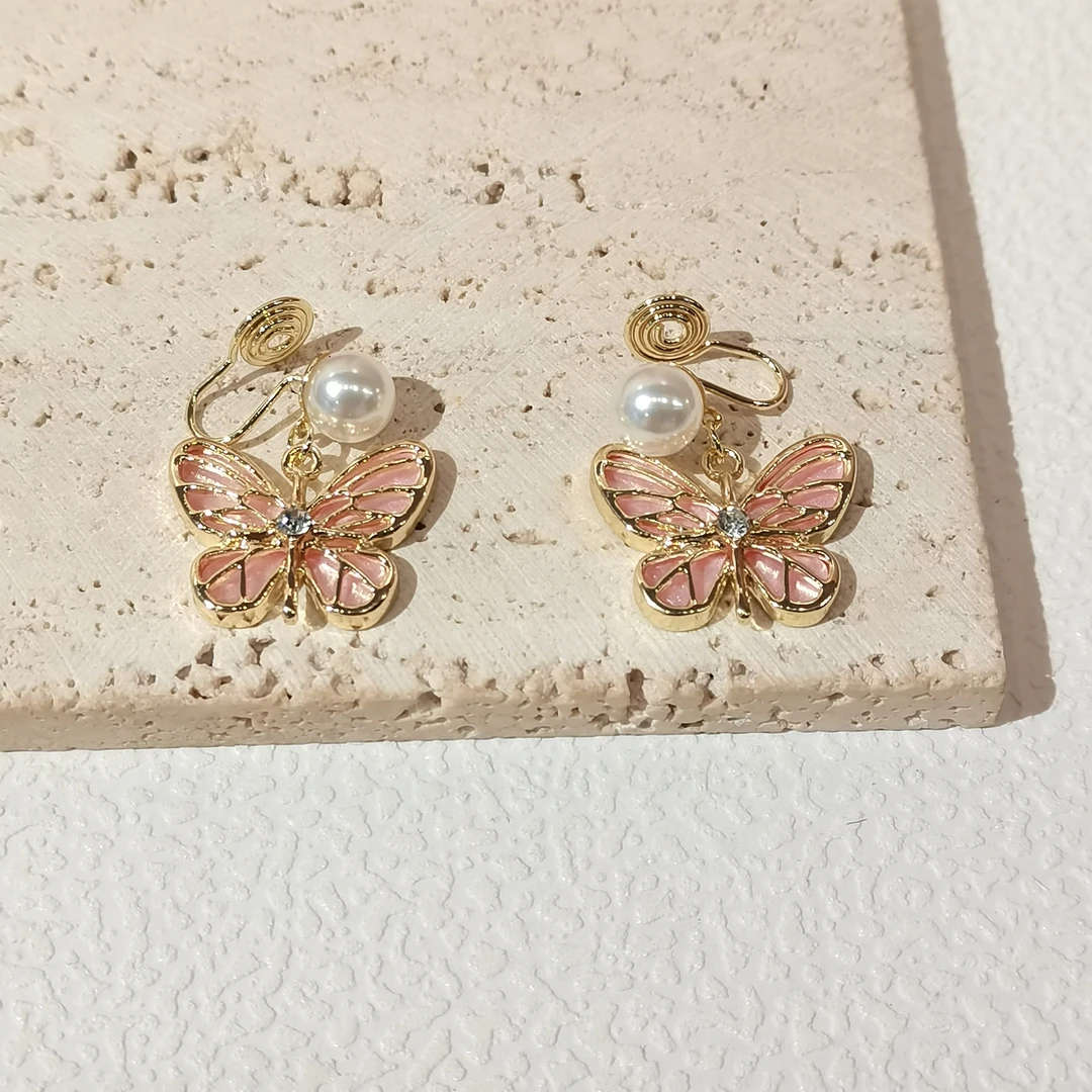 合金耳饰 甜可饰品  法式轻奢小众蝴蝶耳坠耳夹