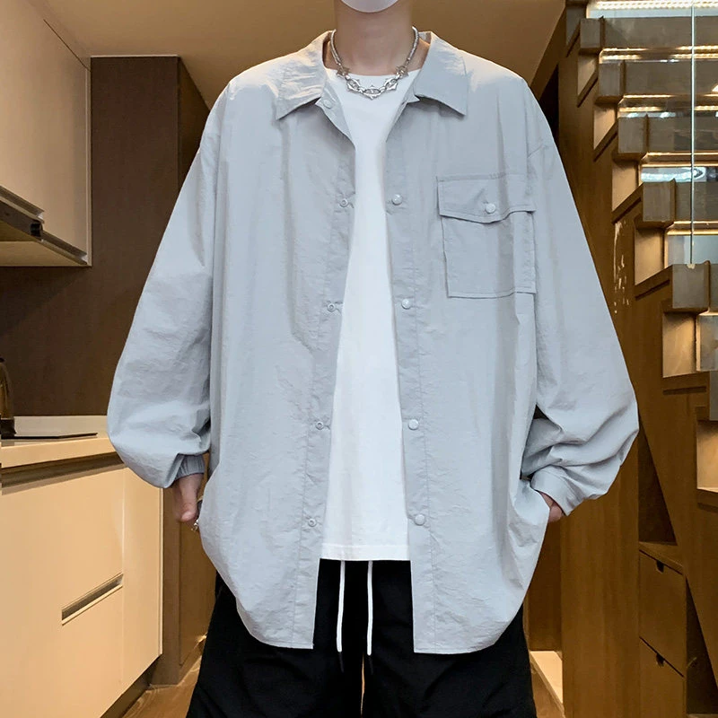 日系UPF50+防晒衣男女同款百搭宽松潮牌冰丝薄款痞帅情侣防晒衬衫