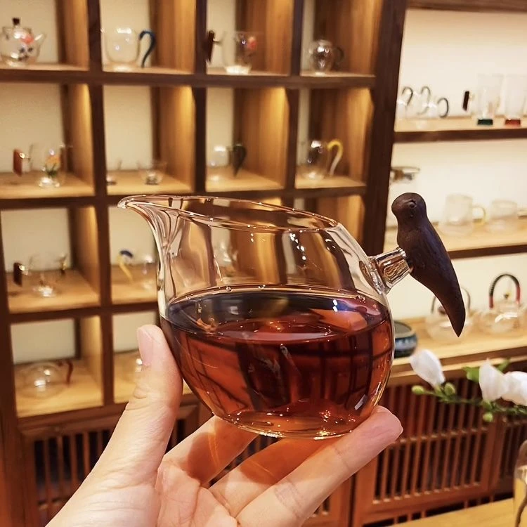 230ml喜笑颜开实木把手玻璃公道杯创意天久璃匠高硼硅玻璃耐高温