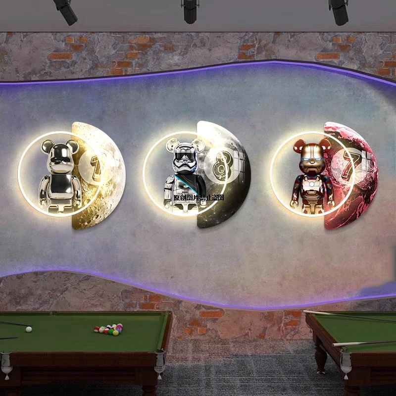 台球厅墙面装饰画创意网红暴力熊桌球室壁画桌球俱乐部发光装饰画