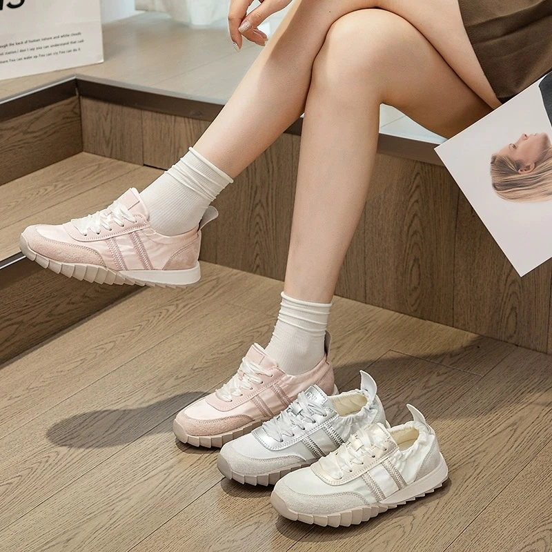 【斐又】2024新款透气芭蕾德训鞋女拼接增高休闲运动阿甘鞋女