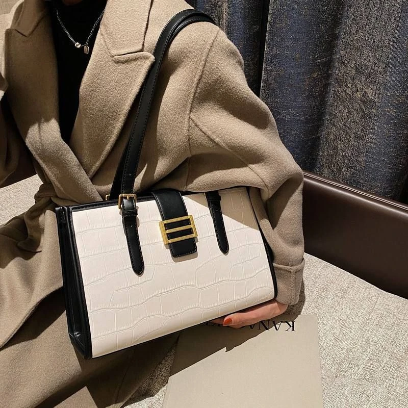 法式石头包女小众纹新款包包洋气腋下秋季2024时尚单肩大容量托特