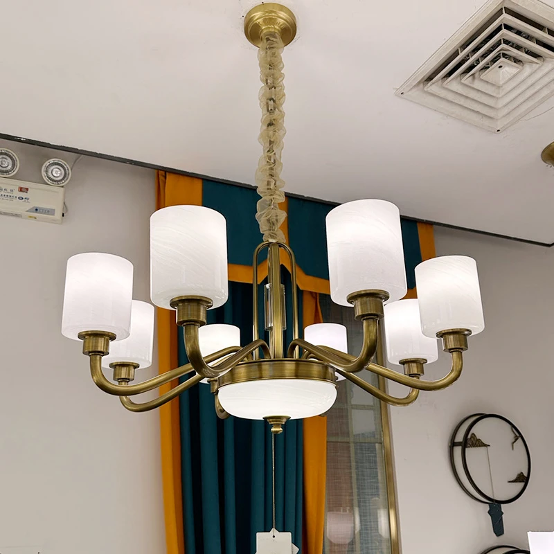 新品美式吊灯客厅灯复古别墅复式楼餐厅卧室简约欧式大气全铜灯具