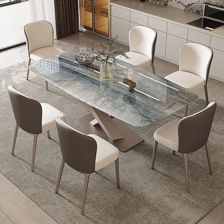 轻奢石餐桌轻奢现代简约微晶石意式岩板天然大理石纹超晶石餐桌椅