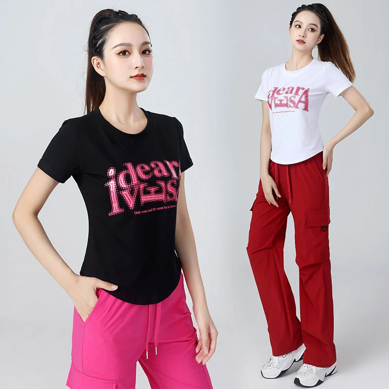 2025年最新款夏季广场舞套装吸汗透气跳舞显瘦大码爆款漂亮短袖T