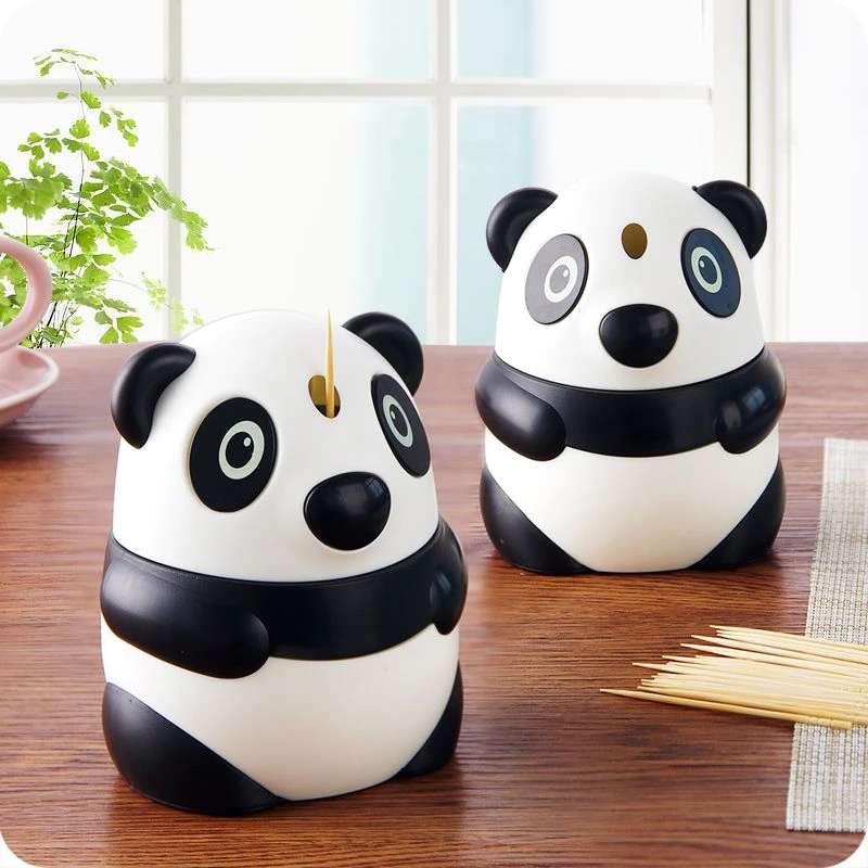 卡通熊猫牙签筒手压自动创意可爱牙签盒家用简约客厅牙签罐牙签桶