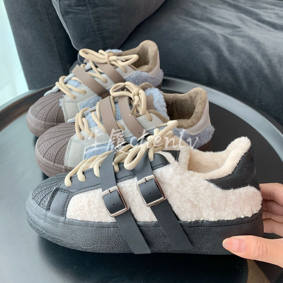CHENLV/尘履2024秋冬休闲百搭贝壳头小棉鞋