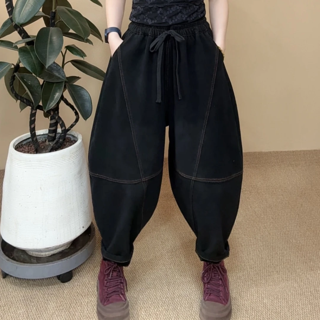 几语24099秋冬新款加绒加厚超柔老爹裤时尚休闲百搭洋气红人上新