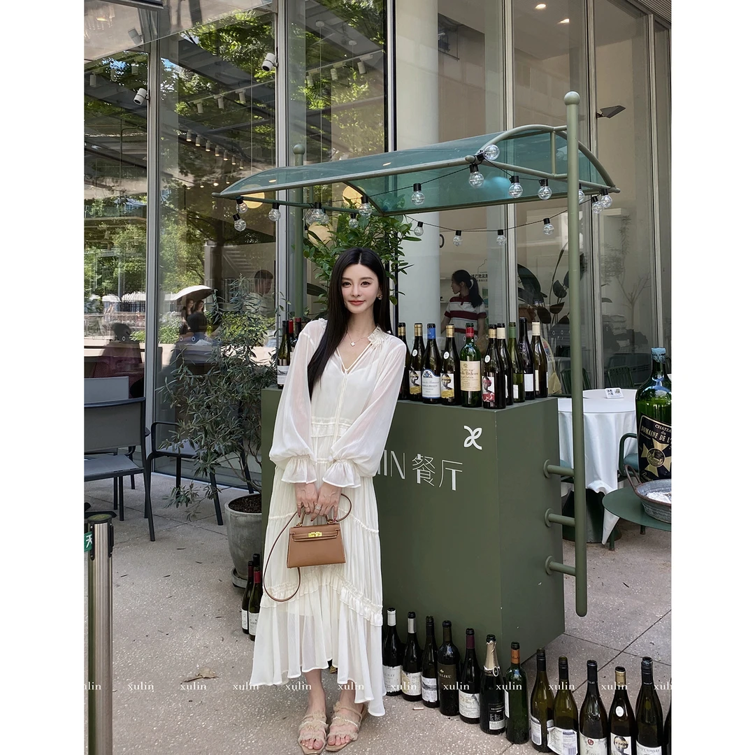 MINISTUDIO徐琳「瑞拉少女」捏褶雪纺皱法式仙女连衣裙x240329