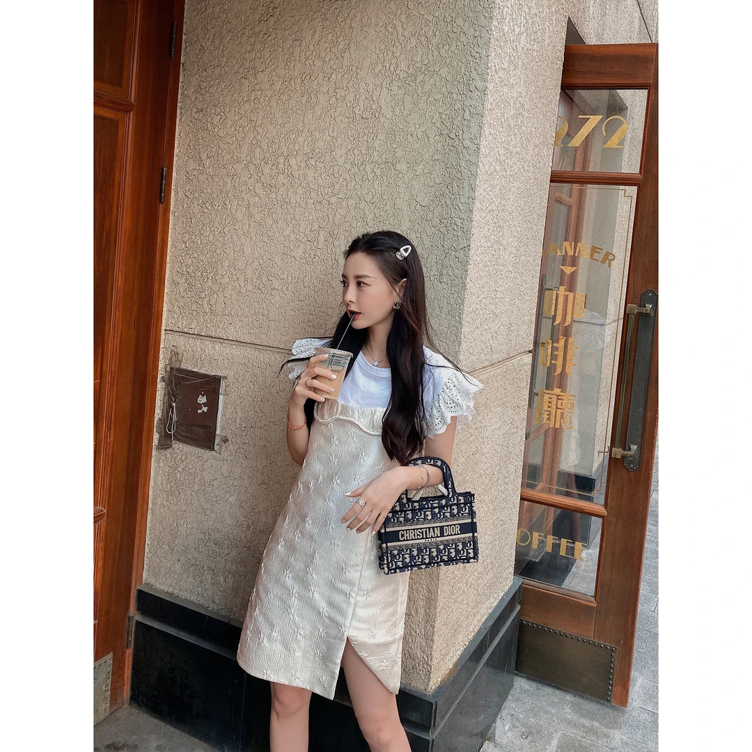 徐琳mini 一字肩提花显瘦气质开叉短裙X200134