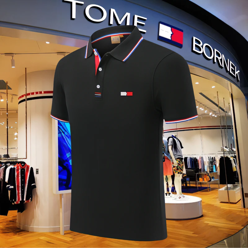 汤米希凯利夏季男士POLO衫休闲翻领半袖高端商务短袖t恤纯色透气