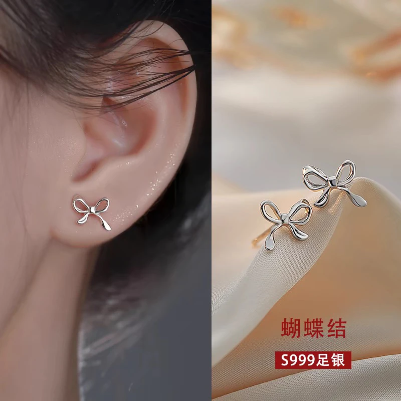 足银耳饰 999纯银养耳洞耳钉女气质耳骨钉简约小巧睡觉不用摘耳环