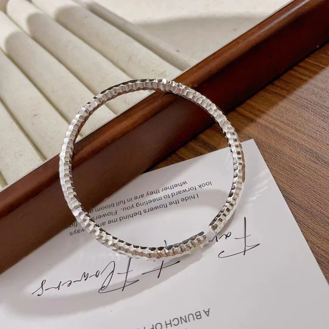 足银手镯 开口垂纹手镯