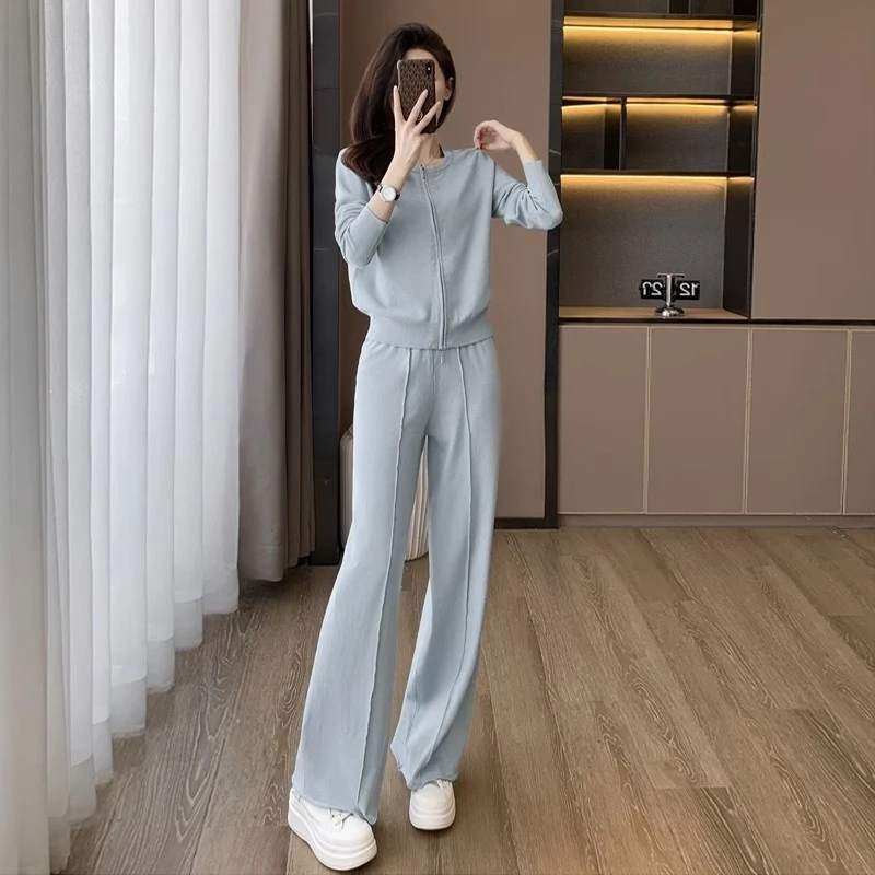 高级感休闲运动套装女2024秋季新款时尚显瘦针织卫衣阔腿裤两件套