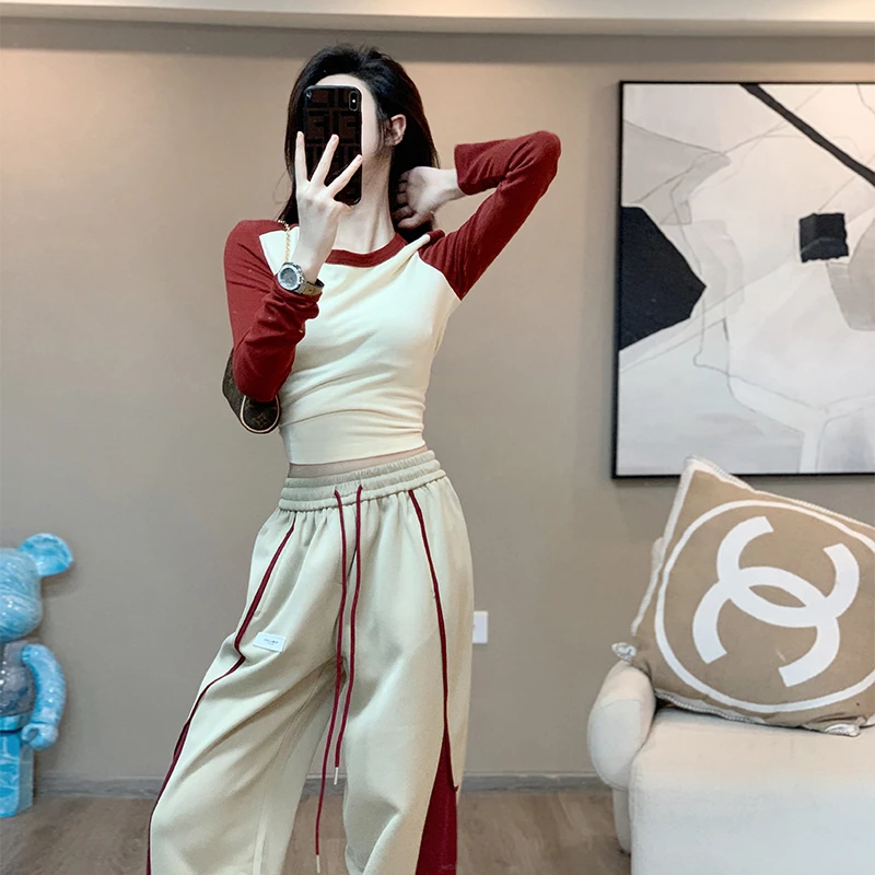 韩系时尚休闲运动服套装女春秋2024新款洋气港风炸街哈伦裤两件套