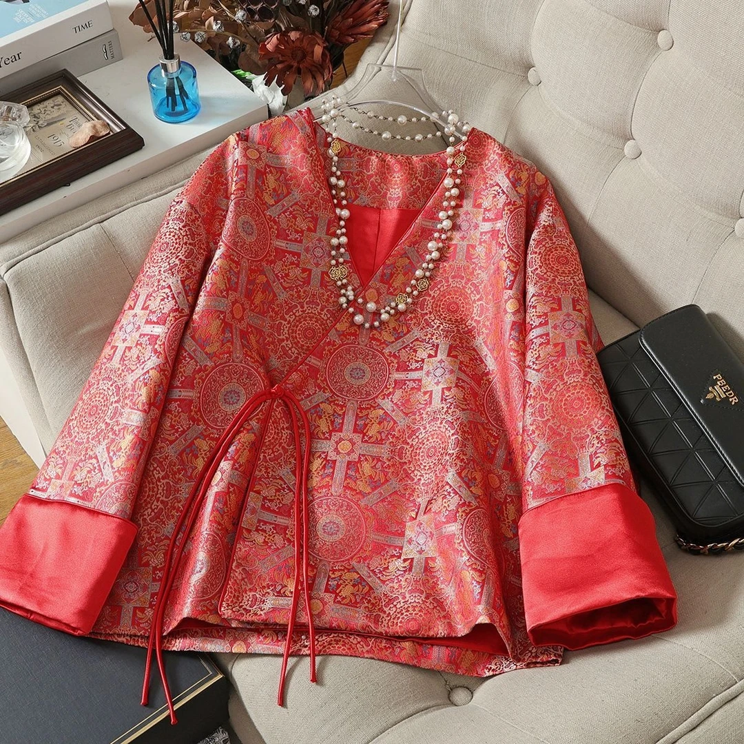 【断码】南油杨幂同款新中式老钱风外套宋锦盘扣复古国风上衣