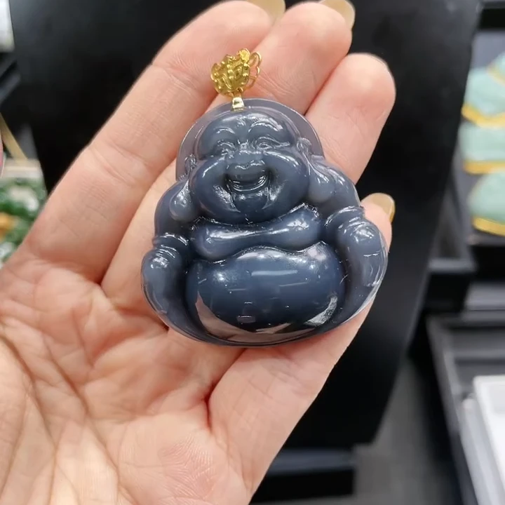 【一夕珠宝】18K和田玉烟紫佛公吊坠丨天然玉石丨多样性发一丨