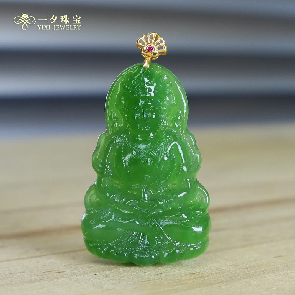 【一夕珠宝】 18k金和田玉度母吊坠丨天然玉石丨