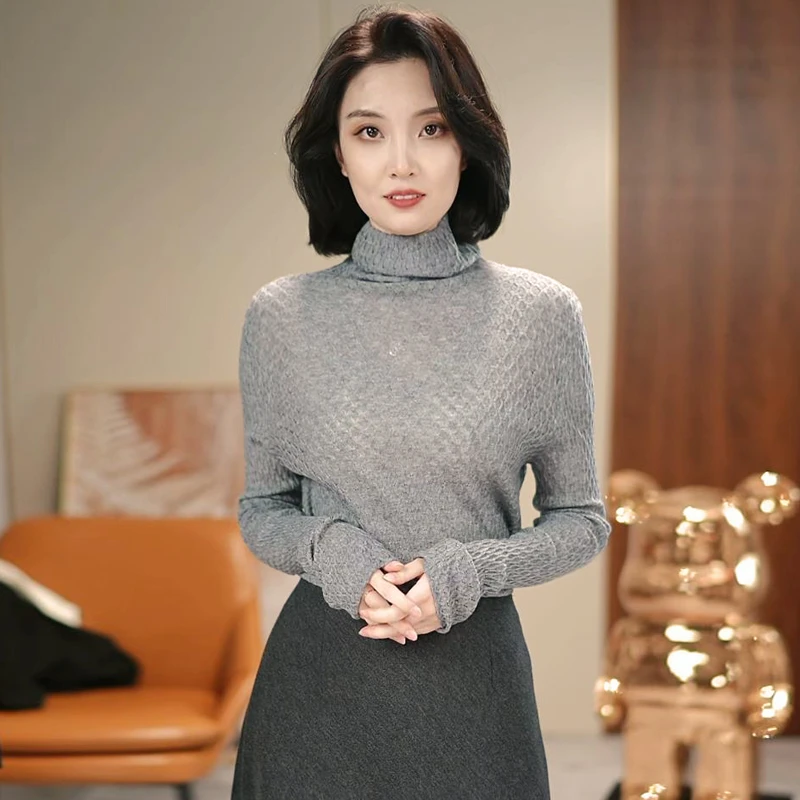 【小轻奢网状】堆堆领时尚100羊毛纯色打底针织衫BZD-9689