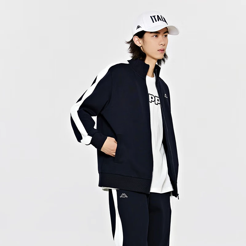 KAPPA卡帕复古针织开衫2024新款男撞色卫衣休闲长袖外套K0E12WK01