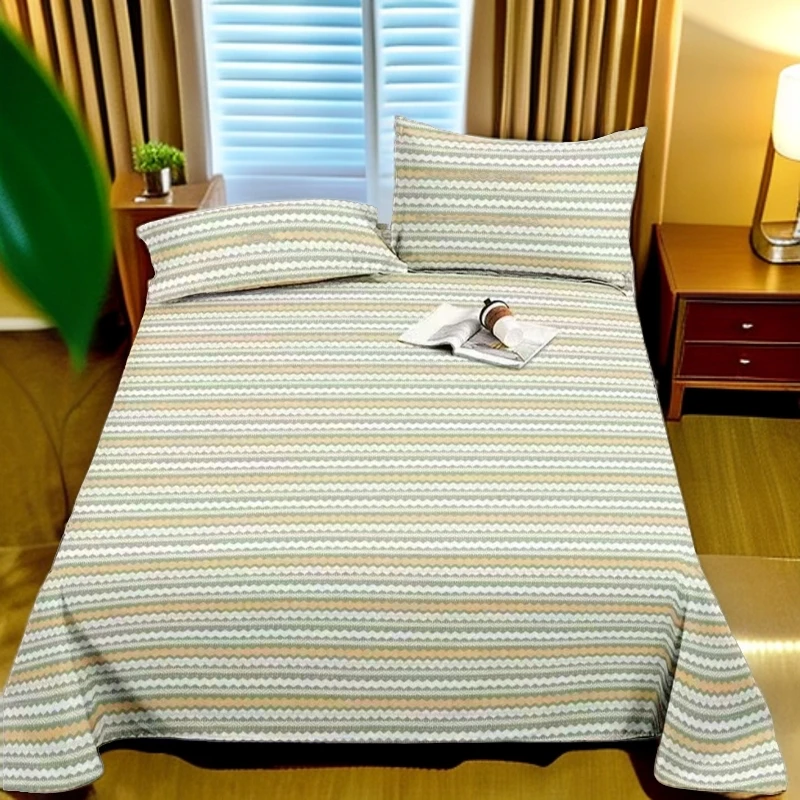 棉麻老粗布床单软凉席布凉席加厚加密3米（3米绿波浪）