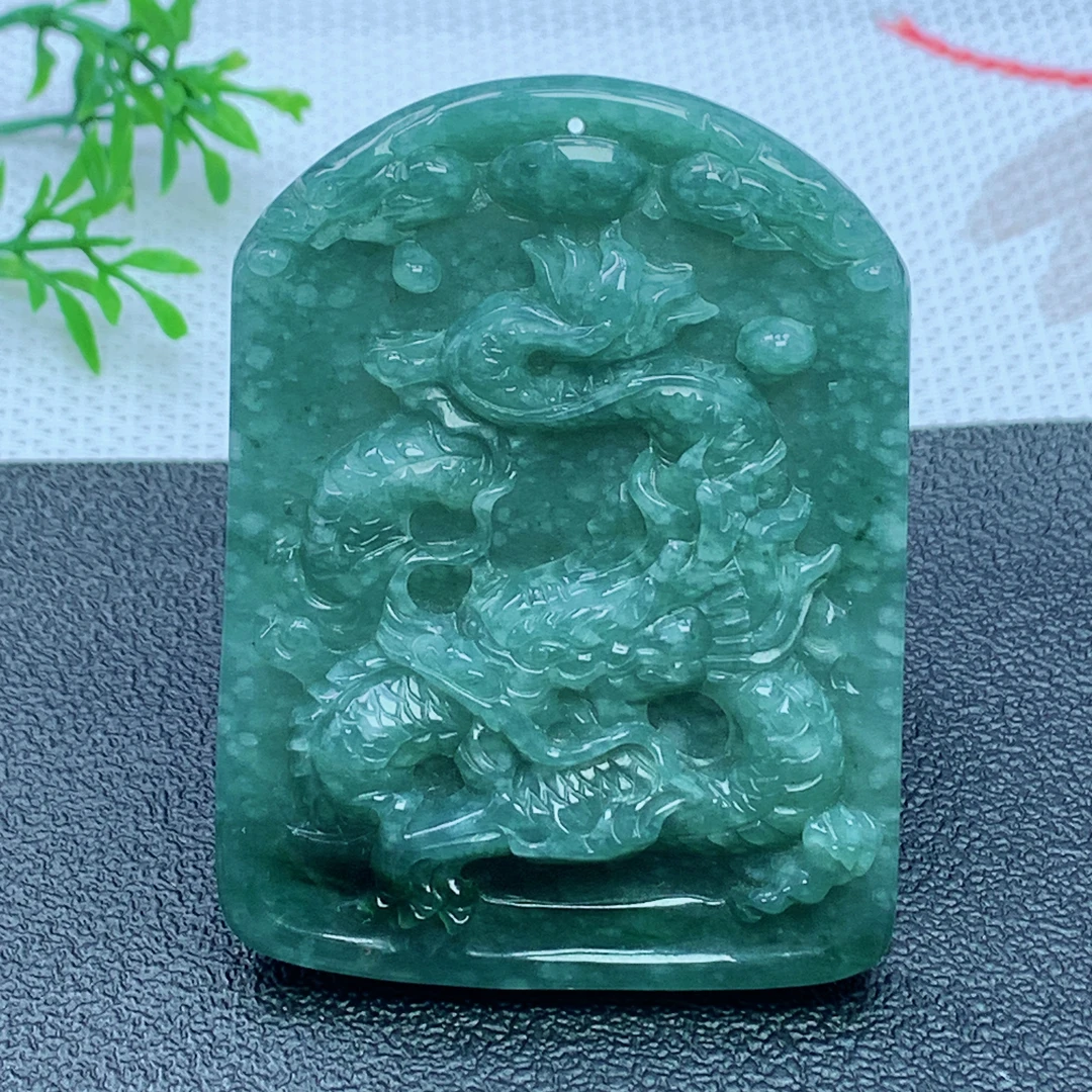 天然A货翡翠 蓝水龙牌吊坠